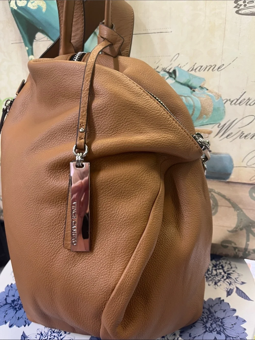 Vince Camuto Leather Tote Backpack in Tan (camel color)